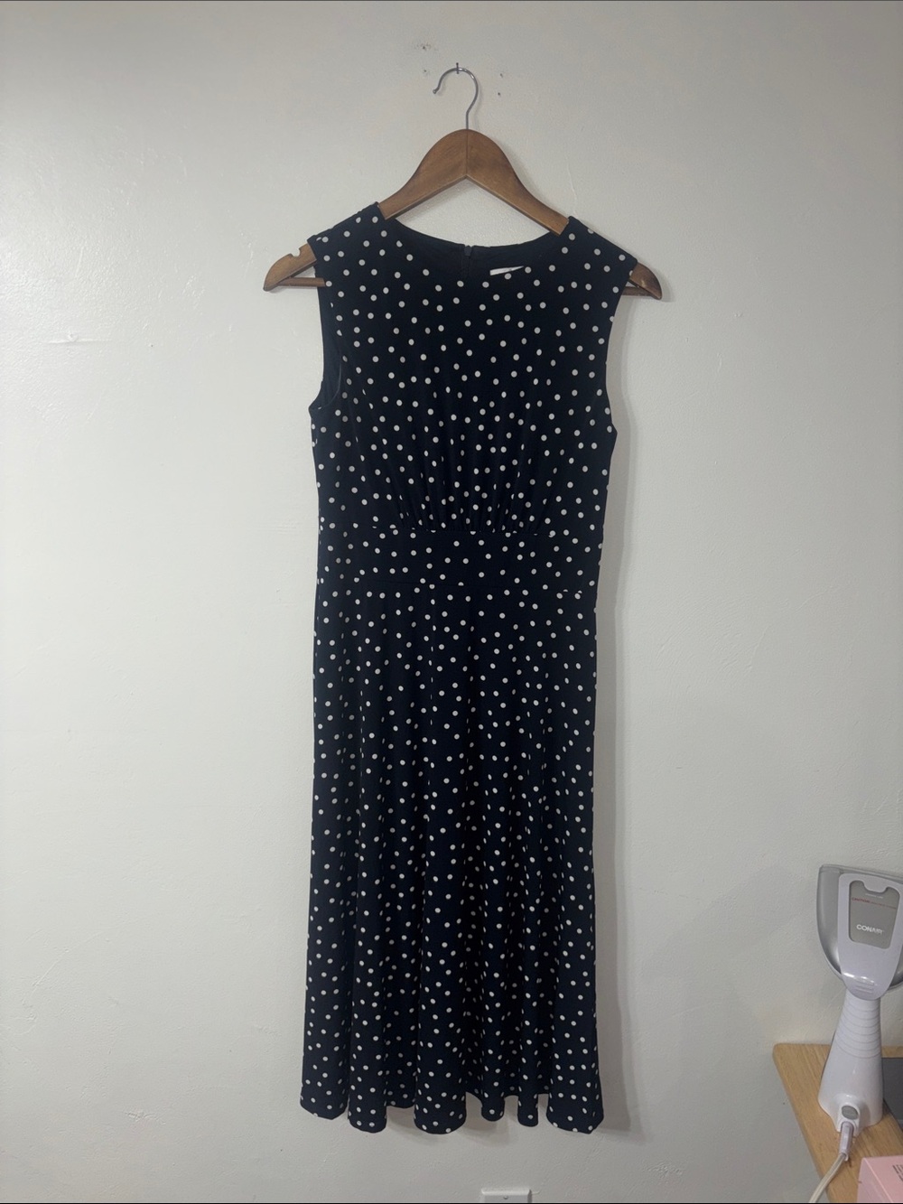 London Times Navy Blue and White Polka Dots Midi Length Dress Classic Size 4